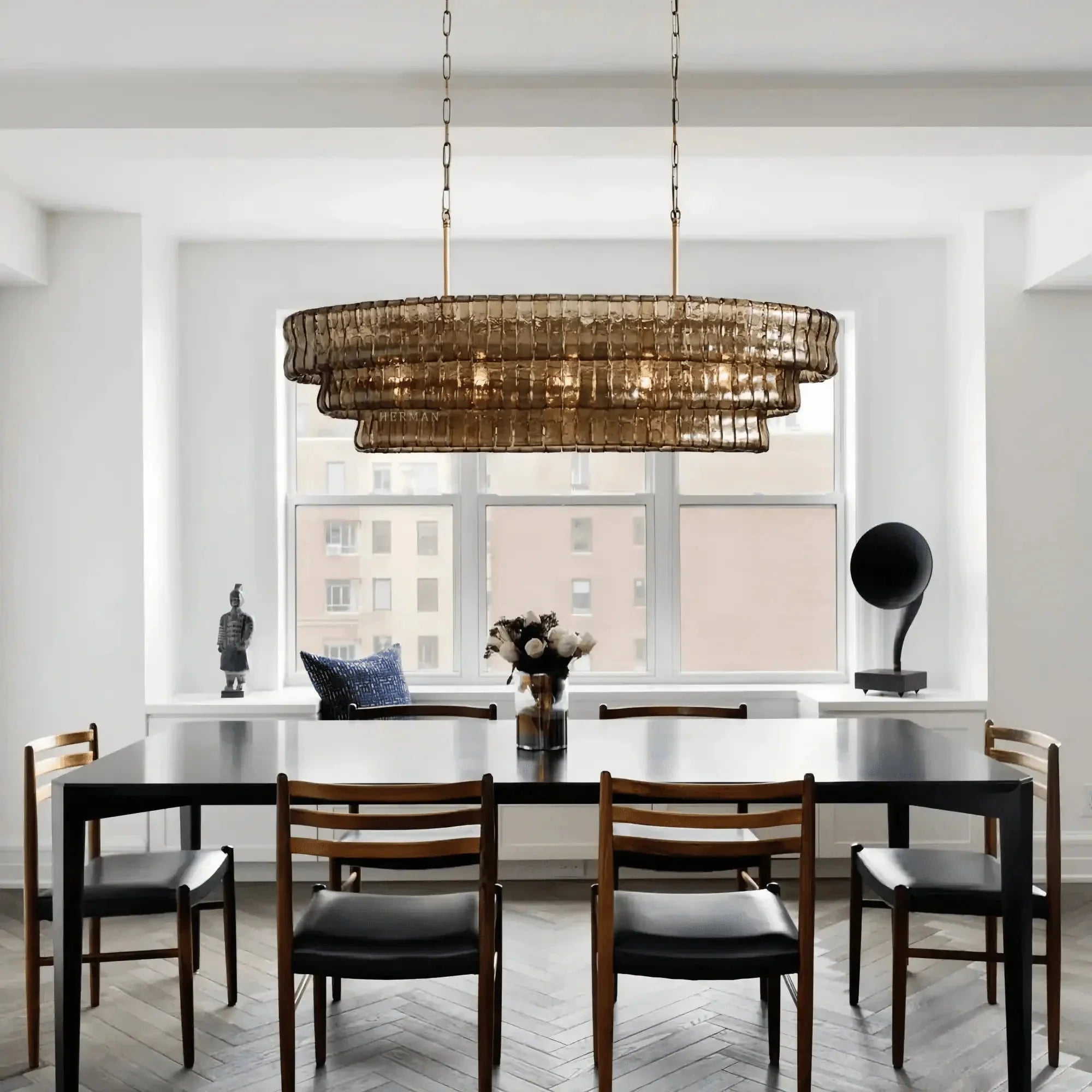 Ghiaccio Glass Oval Chandelier 54''65'' - Cyran Lamps