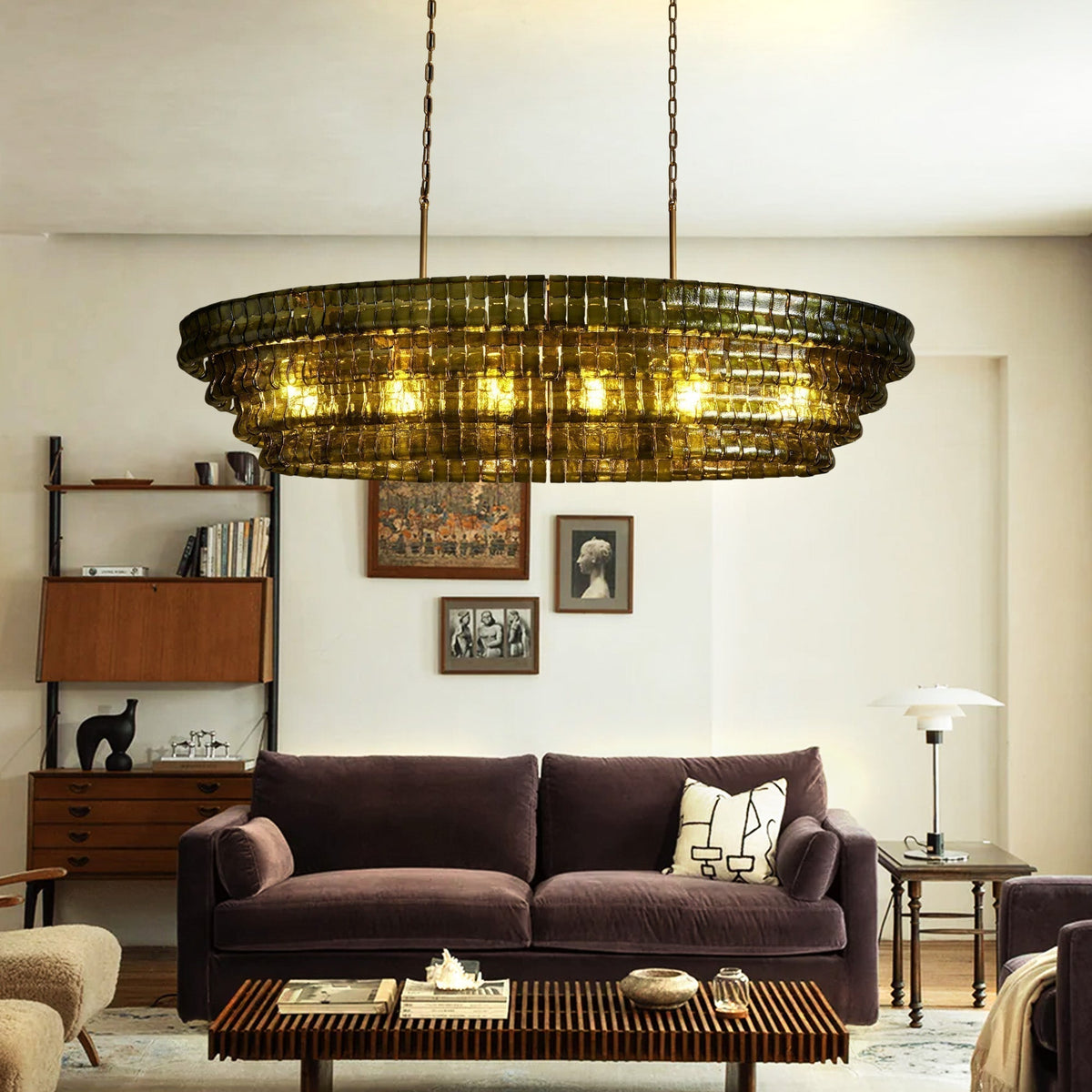 Ghiaccio Glass Oval Chandelier 54''65'' - Cyran Lamps