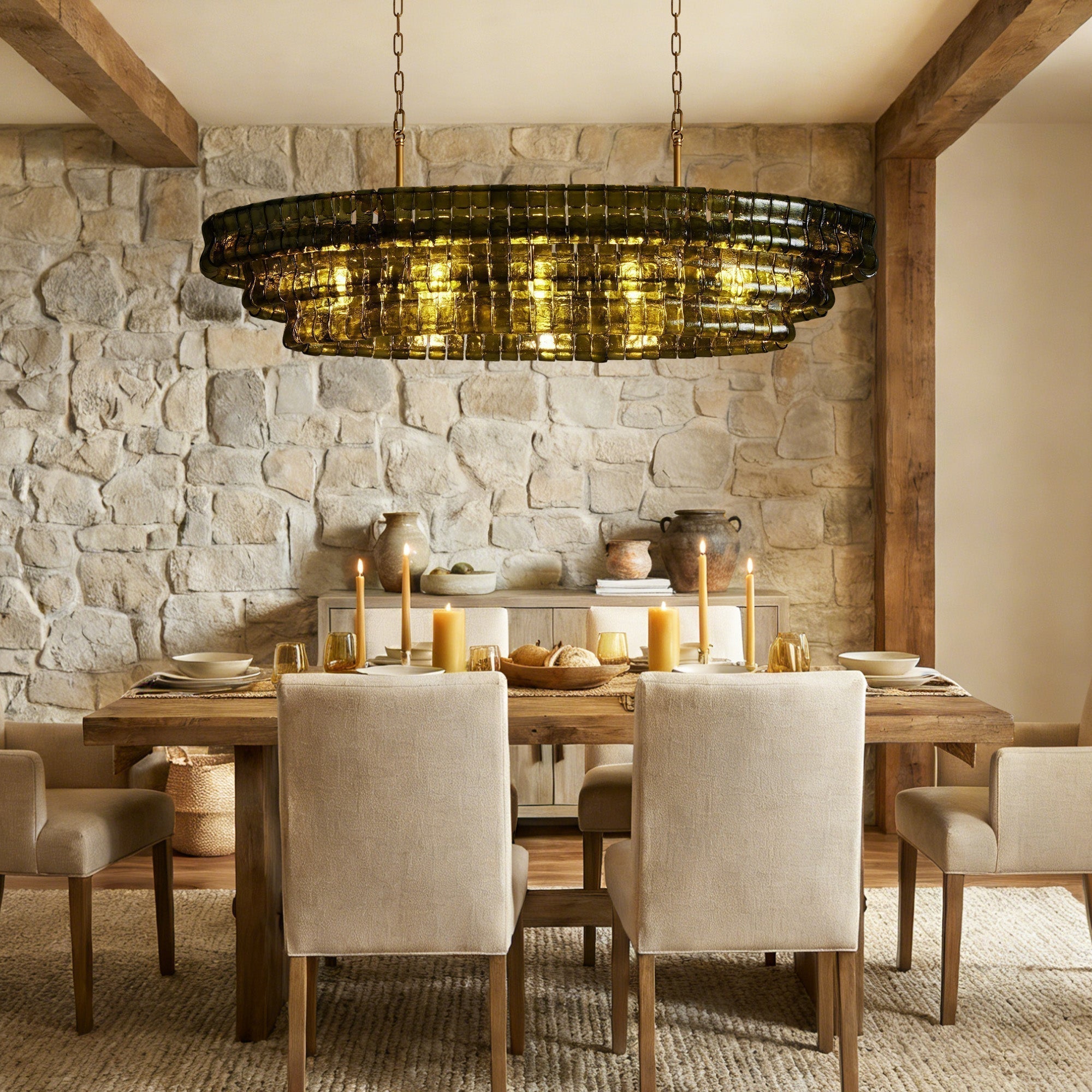 Ghiaccio Glass Oval Chandelier 54''65'' - Cyran Lamps