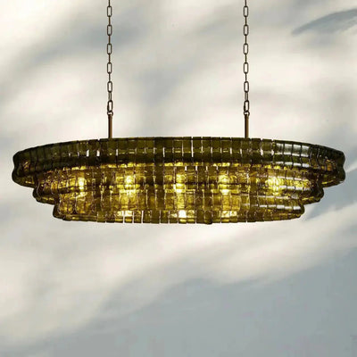 Ghiaccio Glass Oval Chandelier 54''65'' - Cyran Lamps