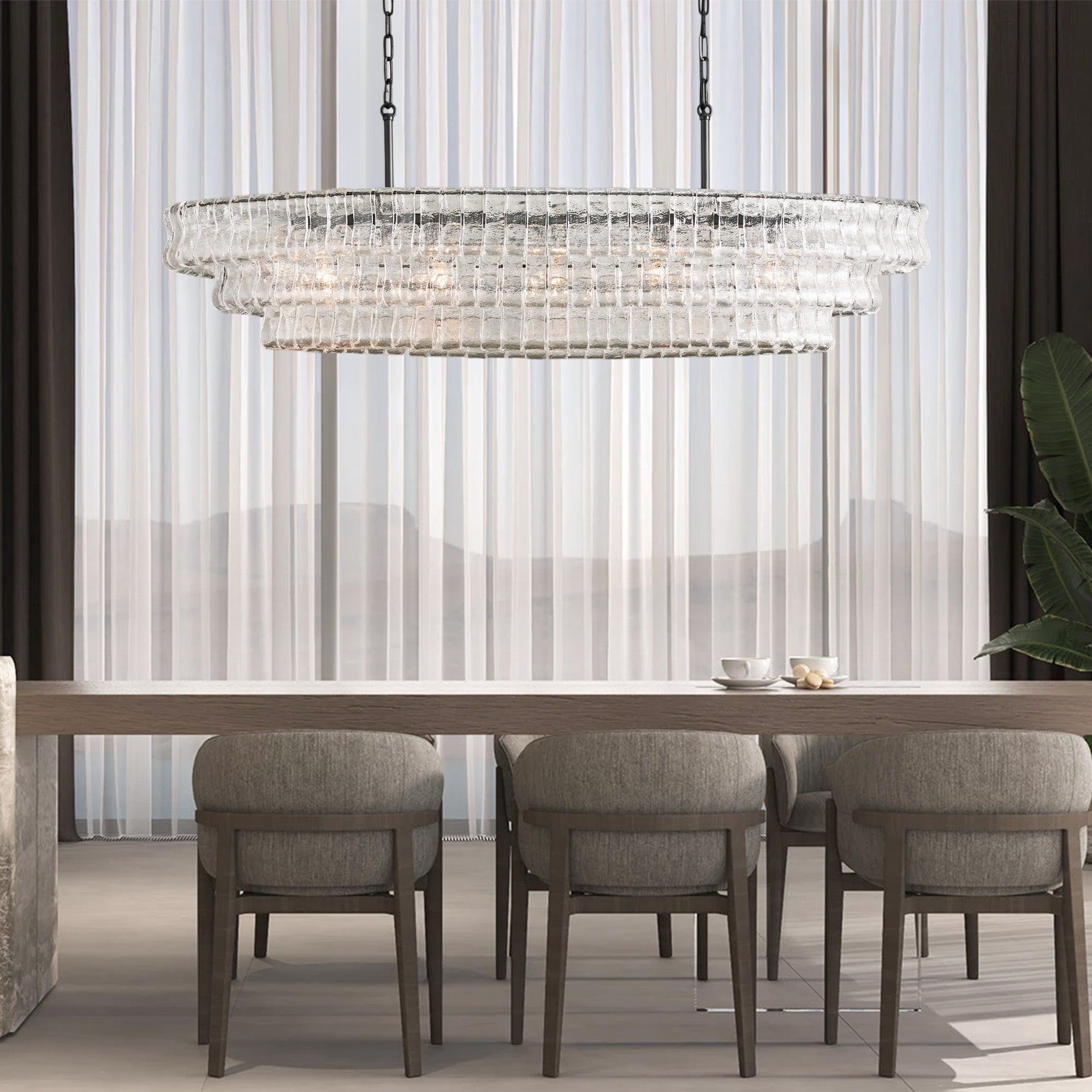Ghiaccio Oval Chandelier 54"W/65"W - Merlinlamps