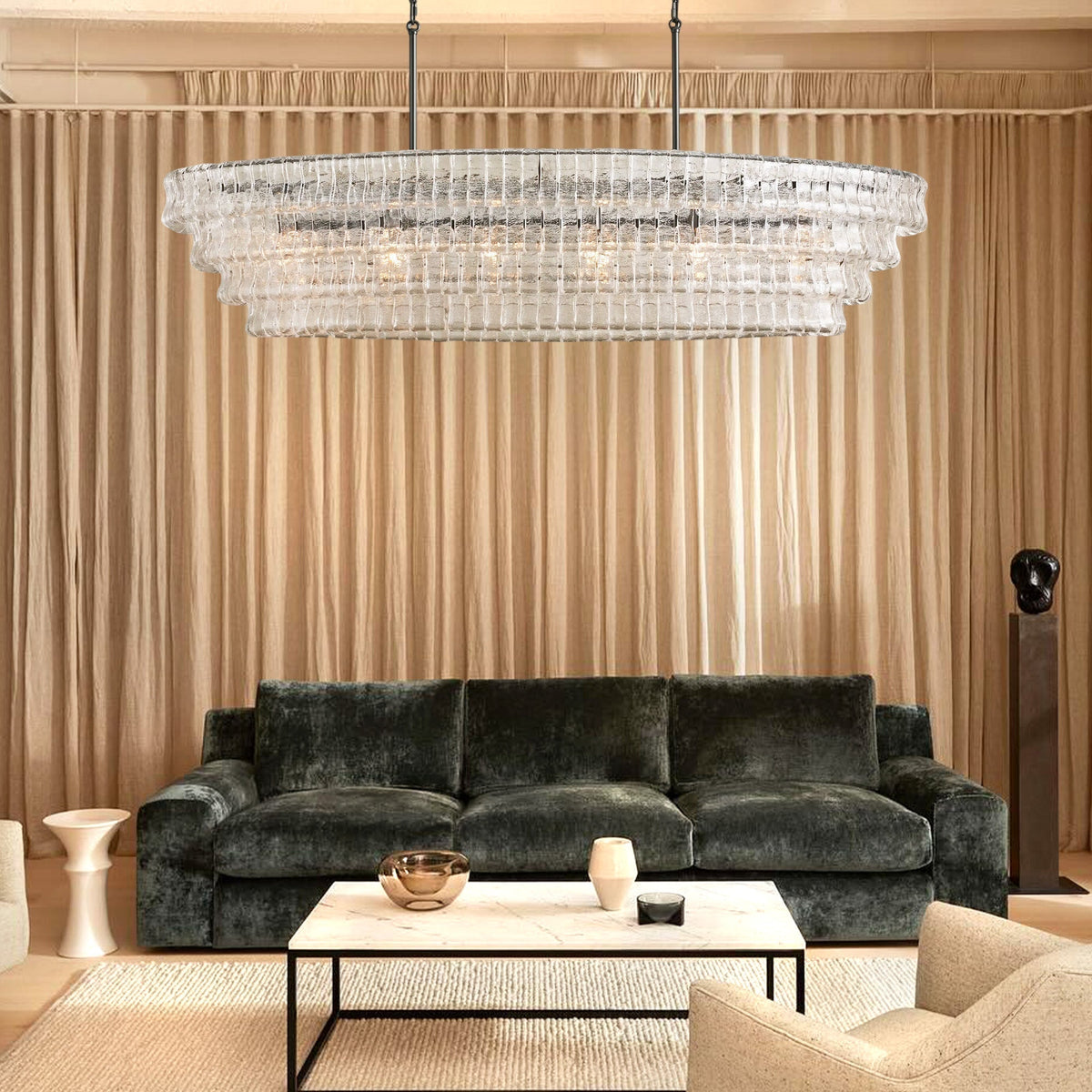Ghiaccio Oval Chandelier 54"W/65"W - Merlinlamps