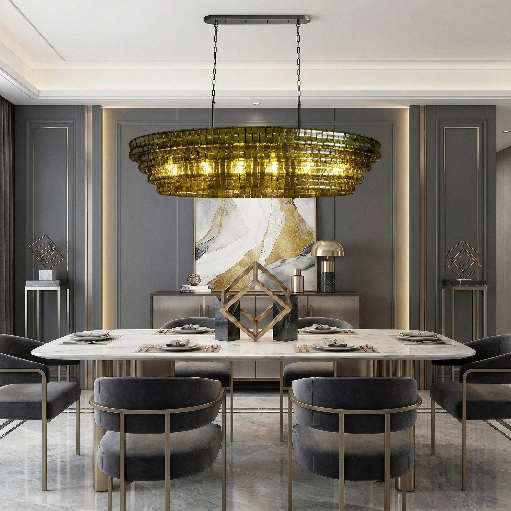 Ghiaccio Oval Chandelier 54"W/65"W - Merlinlamps