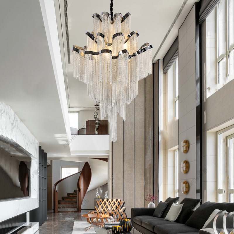 Gladys Aluminum Chain Tassel Stream Chandelier - cyranlamps