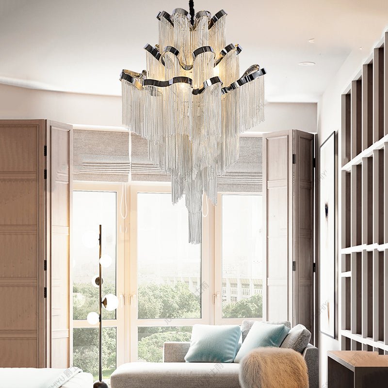 Gladys Aluminum Chain Tassel Stream Chandelier - cyranlamps