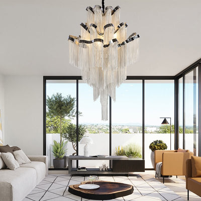Gladys Aluminum Chain Tassel Stream Chandelier - cyranlamps