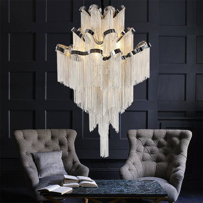 Gladys Aluminum Chain Tassel Stream Chandelier - cyranlamps