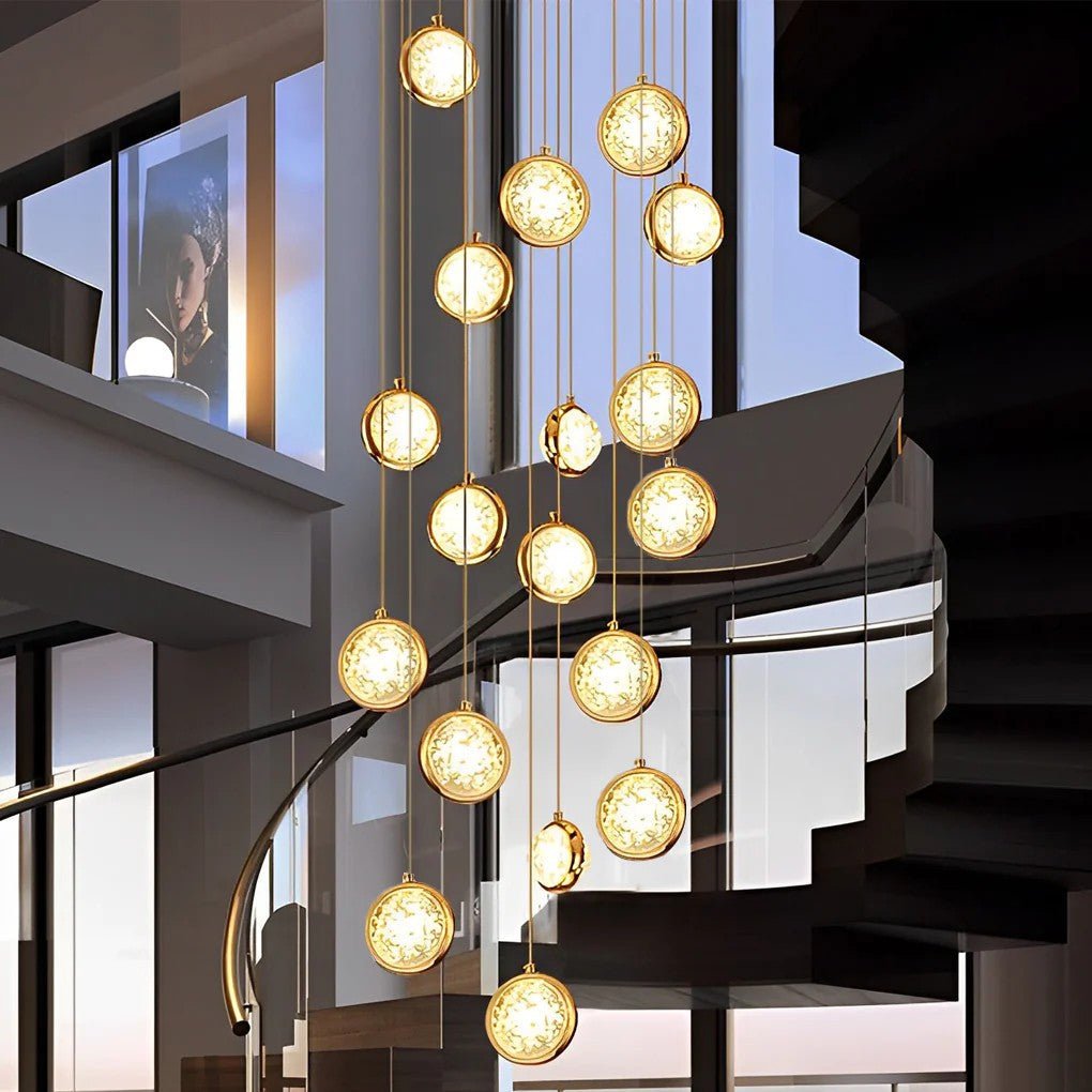 Global Crystal Cluster Adjustable Luxury Staircase Modern Long Chandelier - Cyran Lamps