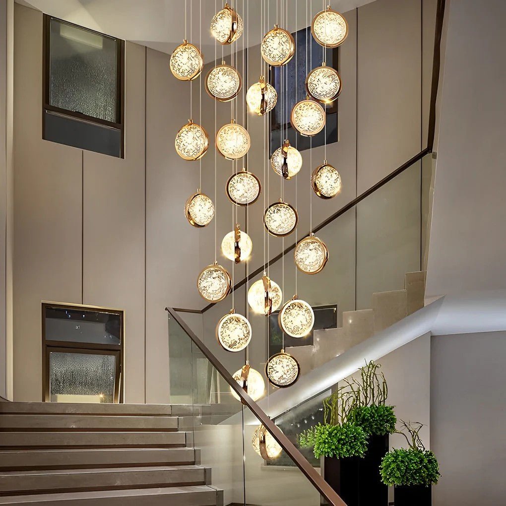 Global Crystal Cluster Adjustable Luxury Staircase Modern Long Chandelier - Cyran Lamps