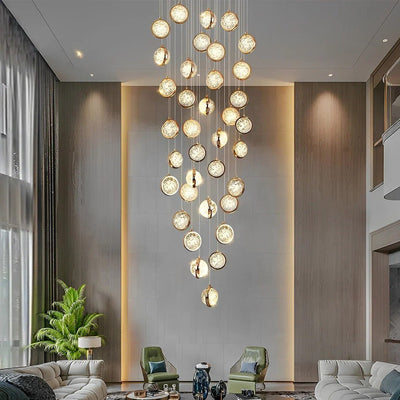 Global Crystal Cluster Adjustable Luxury Staircase Modern Long Chandelier - Cyran Lamps