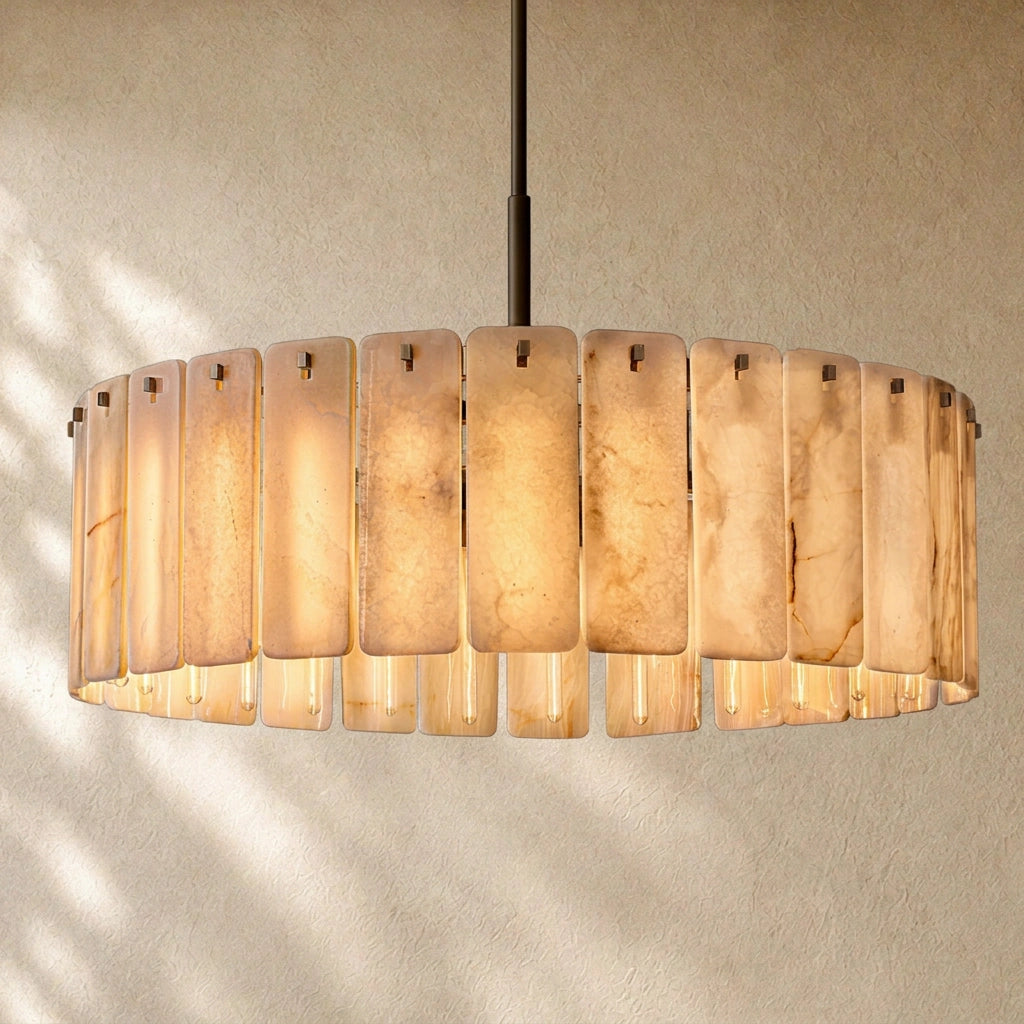 Calam Onyx Round Alabaster Chandelier 36". 48", 60"