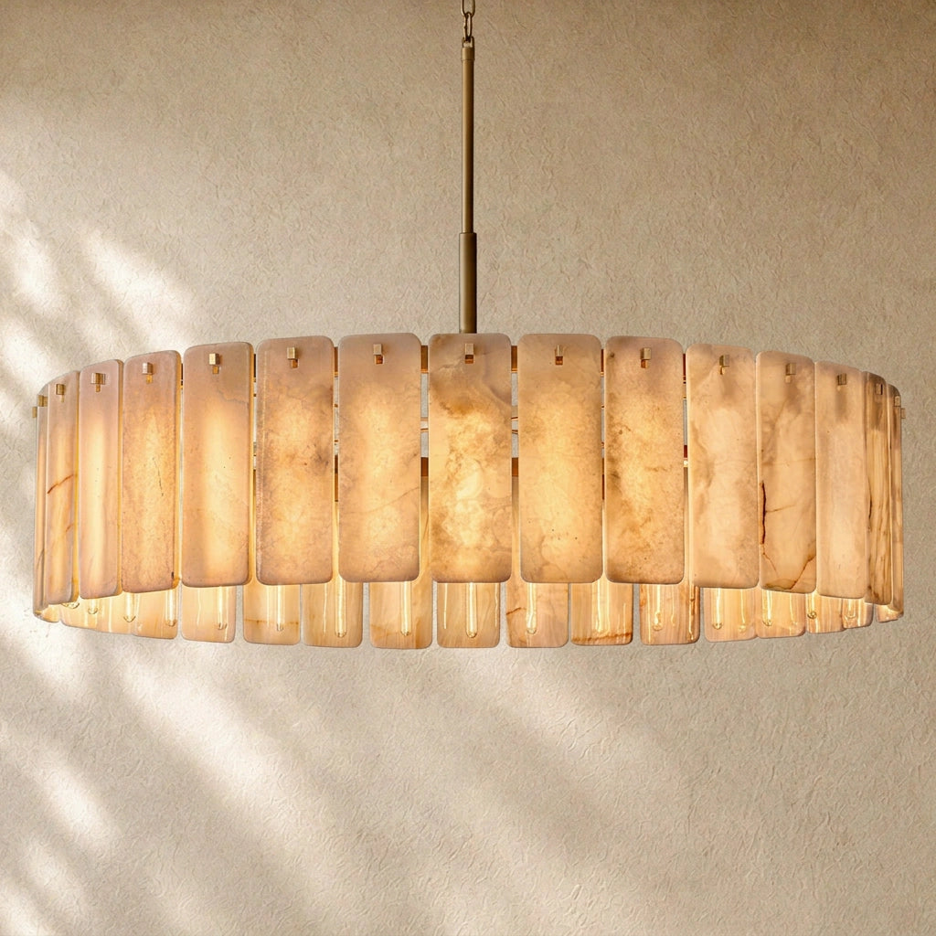 Calam Onyx Round Alabaster Chandelier 36". 48", 60"