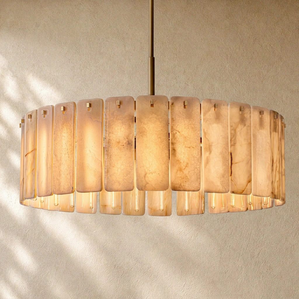 Calam Onyx Round Alabaster Chandelier 36". 48", 60"
