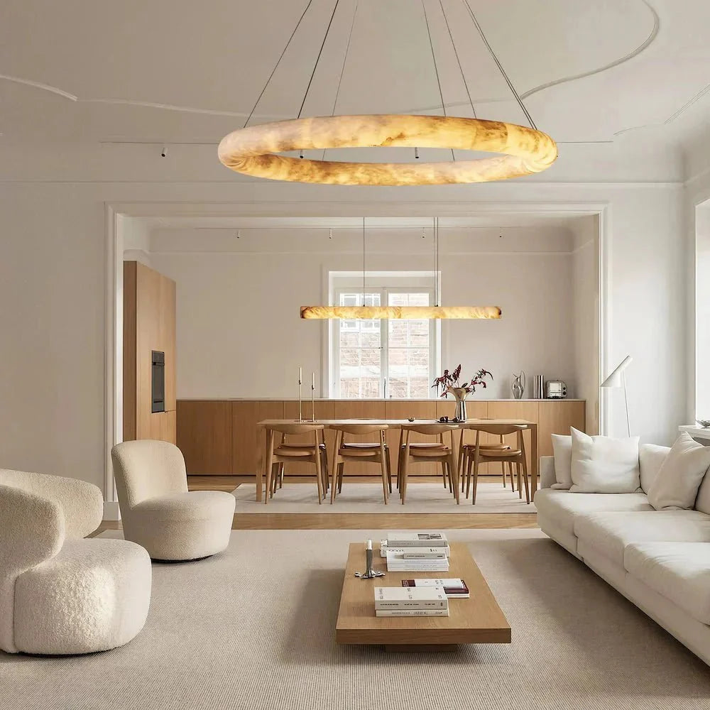 Halima Halo Alabaster Chandelier - cyranlamps