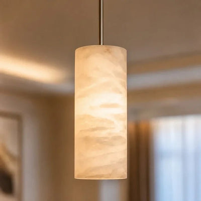 Hand-Carver Alabaster Cylinder Pendant - Cyran Lamps