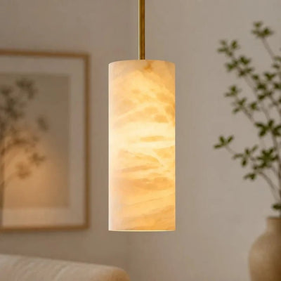Hand-Carver Alabaster Cylinder Pendant - Cyran Lamps