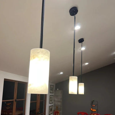 Hand-Carver Alabaster Cylinder Pendant - Cyran Lamps