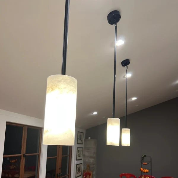 Hand-Carver Alabaster Cylinder Pendant - Cyran Lamps