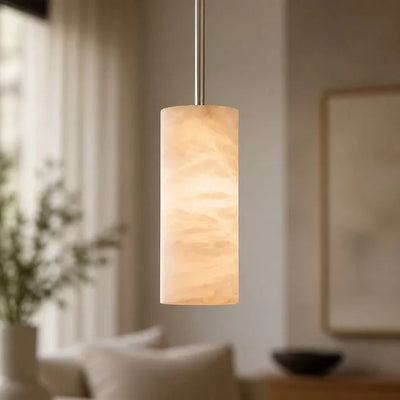 Hand-Carver Alabaster Cylinder Pendant - Cyran Lamps