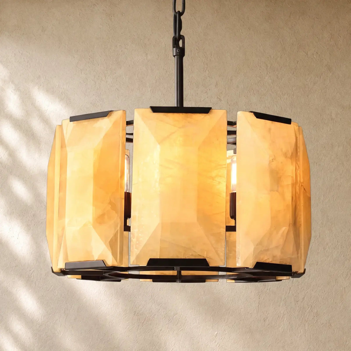 Hartley Alabaster Round Alabaster Chandelier - Matte Black / 19’’