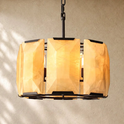 Hartley Alabaster Round Alabaster Chandelier - Matte Black / 19’’