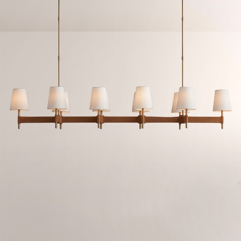 Haven Leather Brass Linear Chandelier - Cyran Lamps