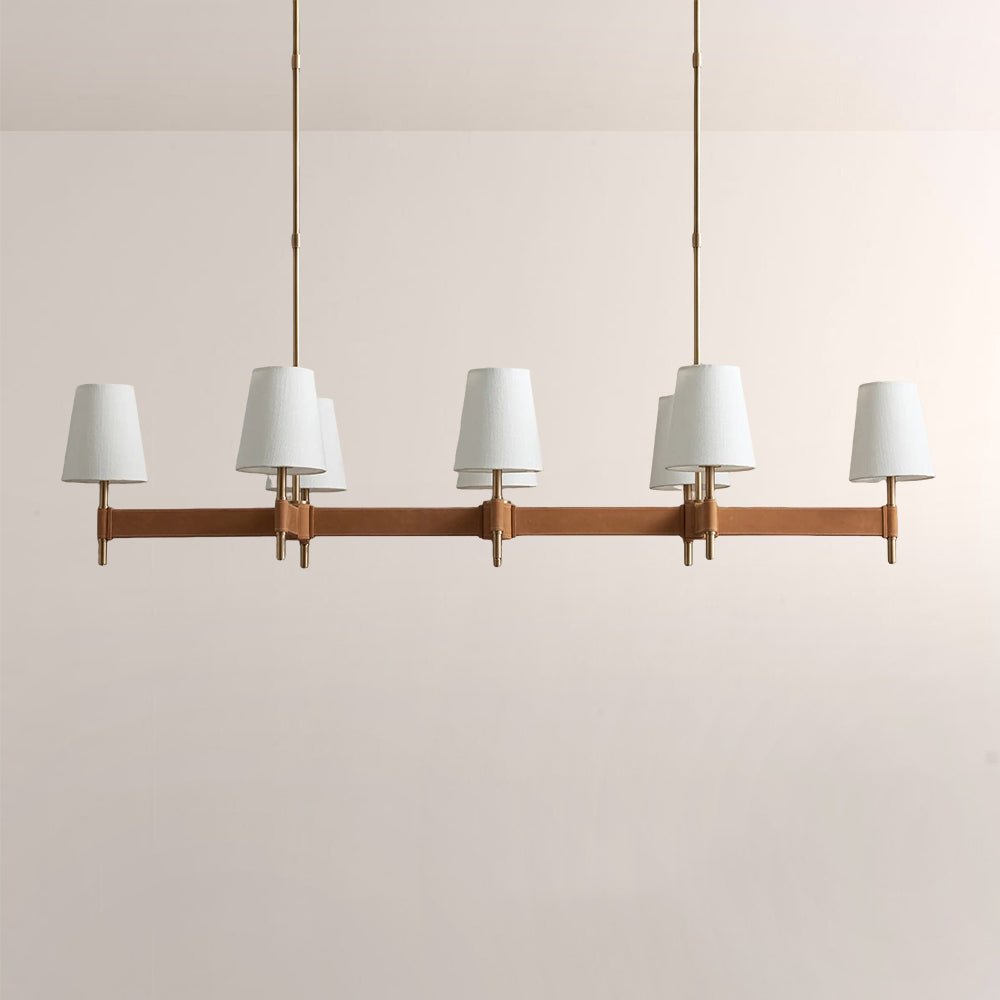 Haven Leather Brass Linear Chandelier - Cyran Lamps
