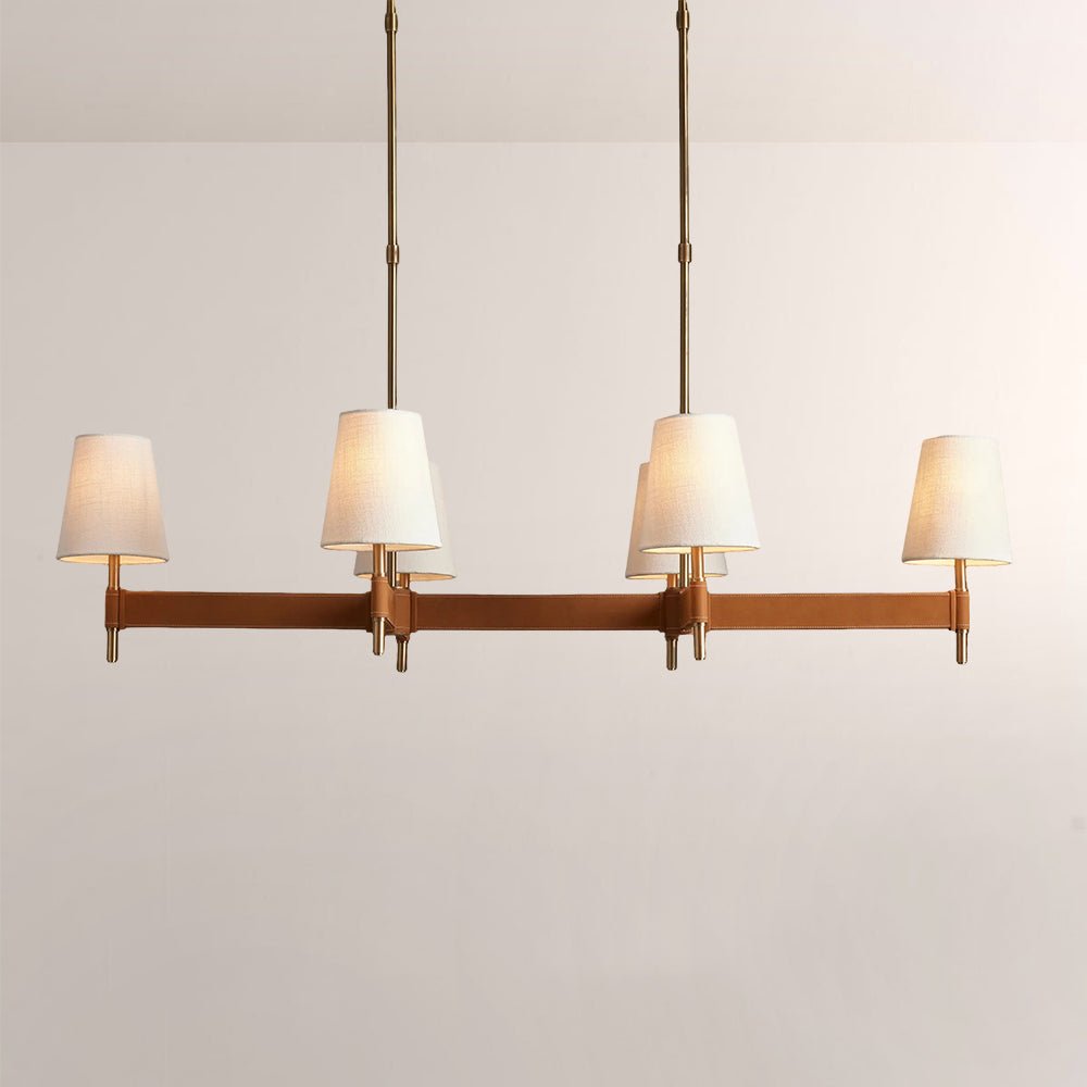 Haven Leather Brass Linear Chandelier - Cyran Lamps