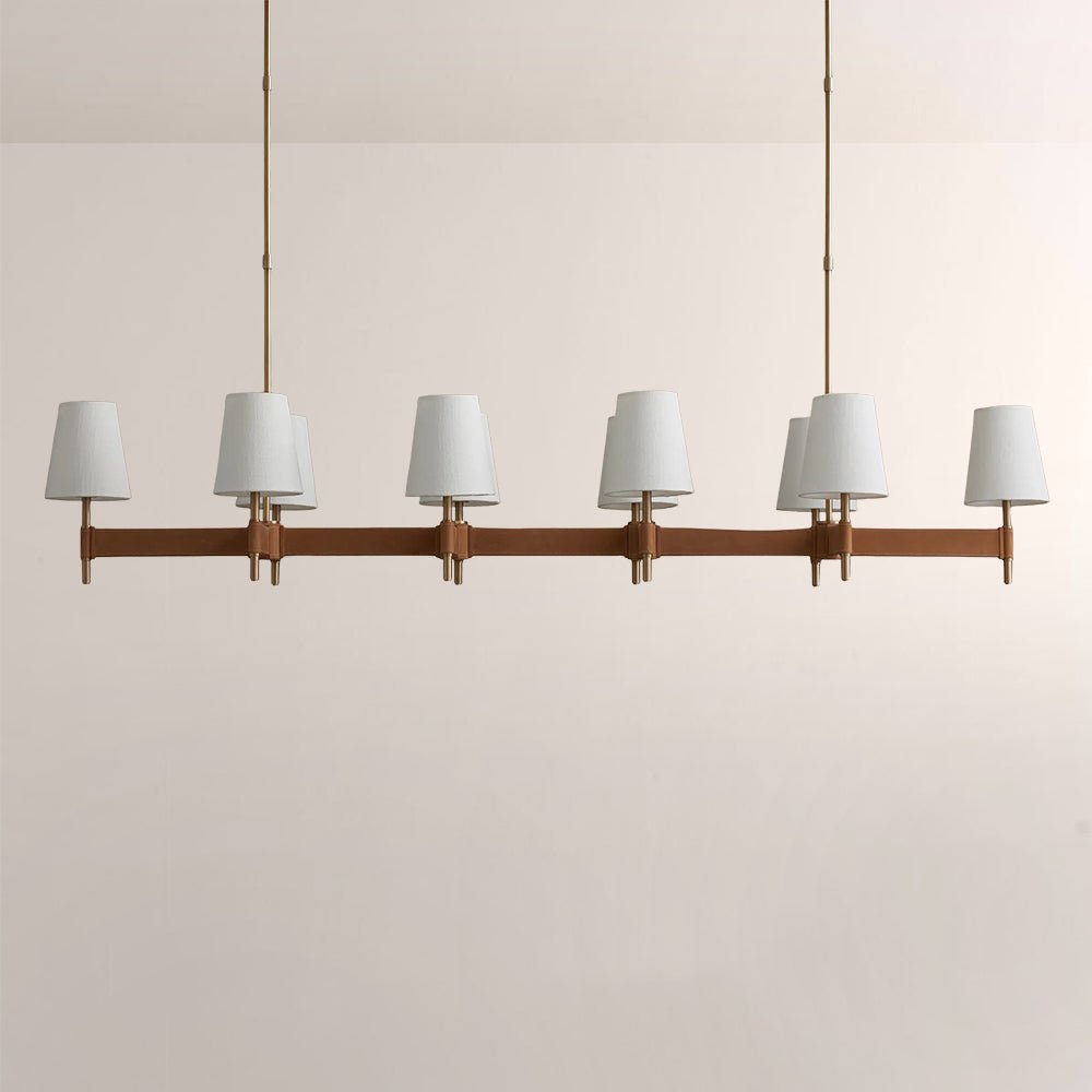 Haven Leather Brass Linear Chandelier - Cyran Lamps