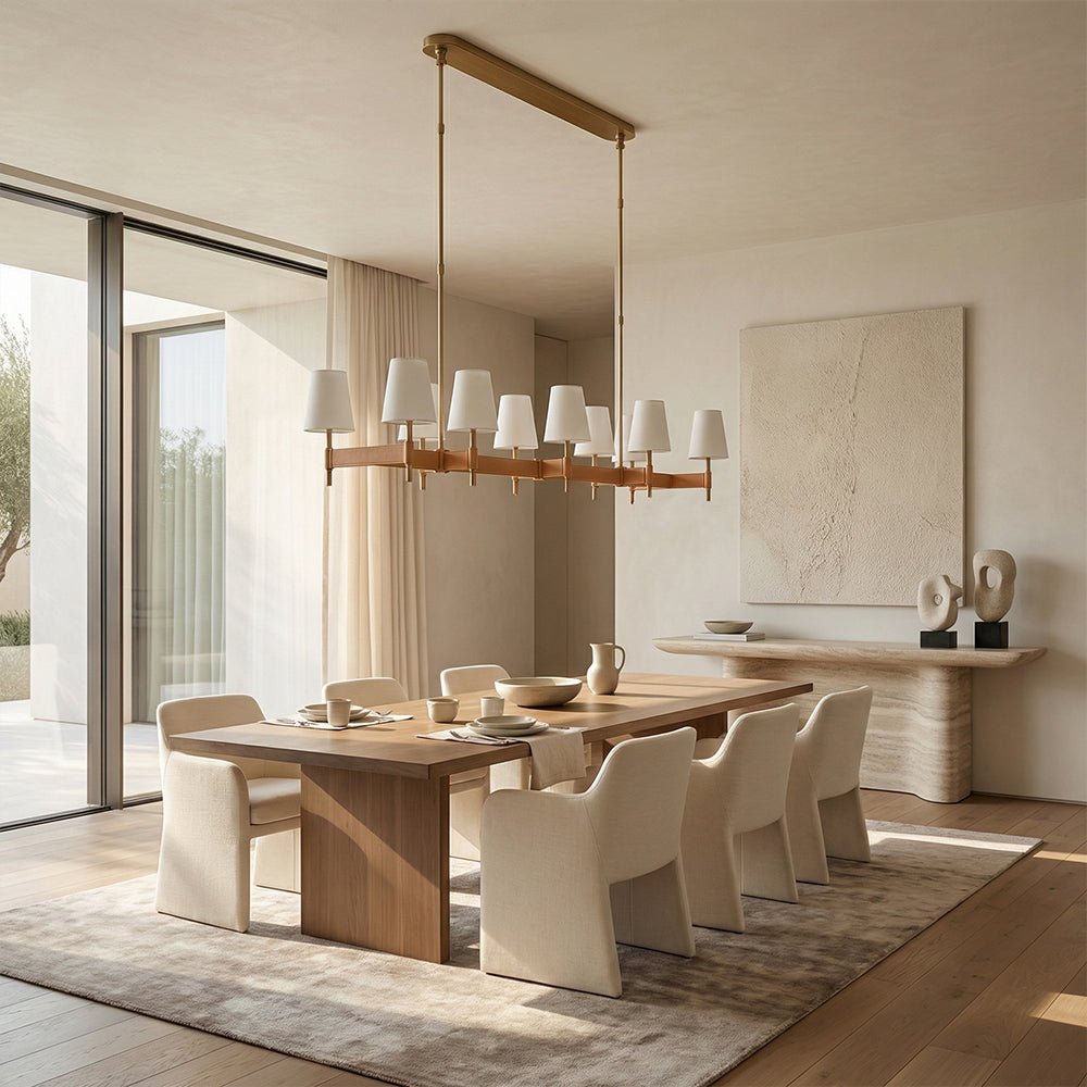 Haven Leather Brass Linear Chandelier - Cyran Lamps