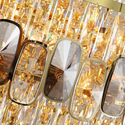 Honeycomb Shaped Ceiling Chandelier Extra Large Crystal Light Fixture For Foyer Staircase/ Entryway In Gold Finish - cyranlamps