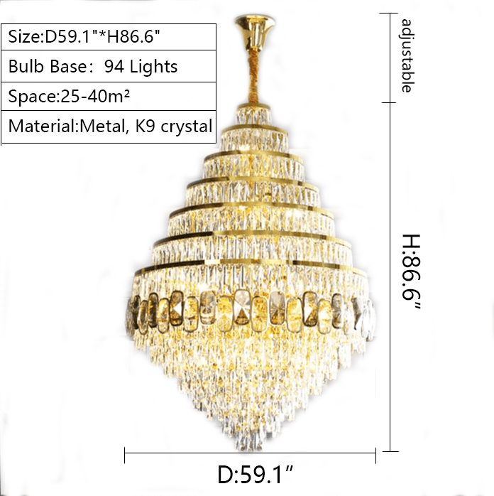 Honeycomb Shaped Ceiling Chandelier Extra Large Crystal Light Fixture For Foyer Staircase/ Entryway In Gold Finish - cyranlamps