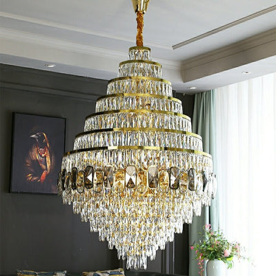 Honeycomb Shaped Ceiling Chandelier Extra Large Crystal Light Fixture For Foyer Staircase/ Entryway In Gold Finish - cyranlamps