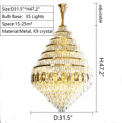 Honeycomb Shaped Ceiling Chandelier Extra Large Crystal Light Fixture For Foyer Staircase/ Entryway In Gold Finish - cyranlamps