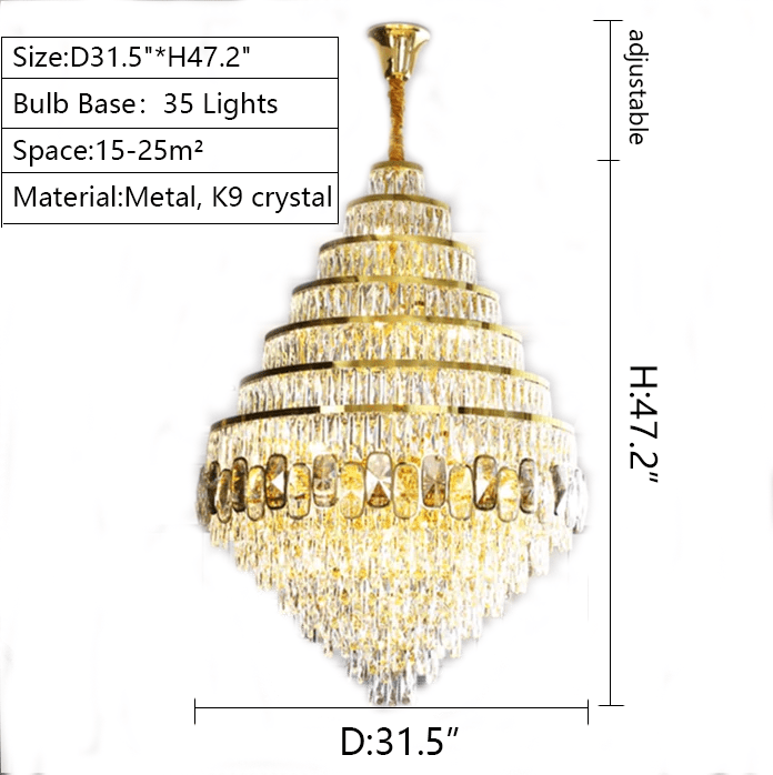 Honeycomb Shaped Ceiling Chandelier Extra Large Crystal Light Fixture For Foyer Staircase/ Entryway In Gold Finish - cyranlamps