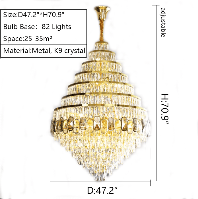Honeycomb Shaped Ceiling Chandelier Extra Large Crystal Light Fixture For Foyer Staircase/ Entryway In Gold Finish - cyranlamps