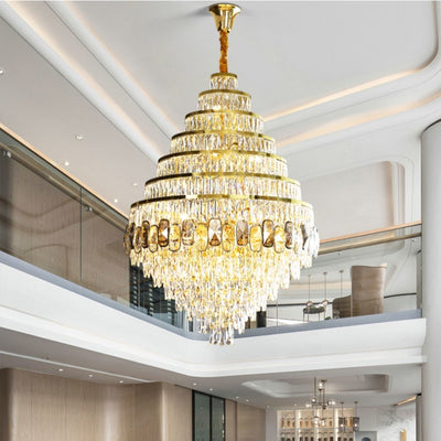 Honeycomb Shaped Ceiling Chandelier Extra Large Crystal Light Fixture For Foyer Staircase/ Entryway In Gold Finish - cyranlamps