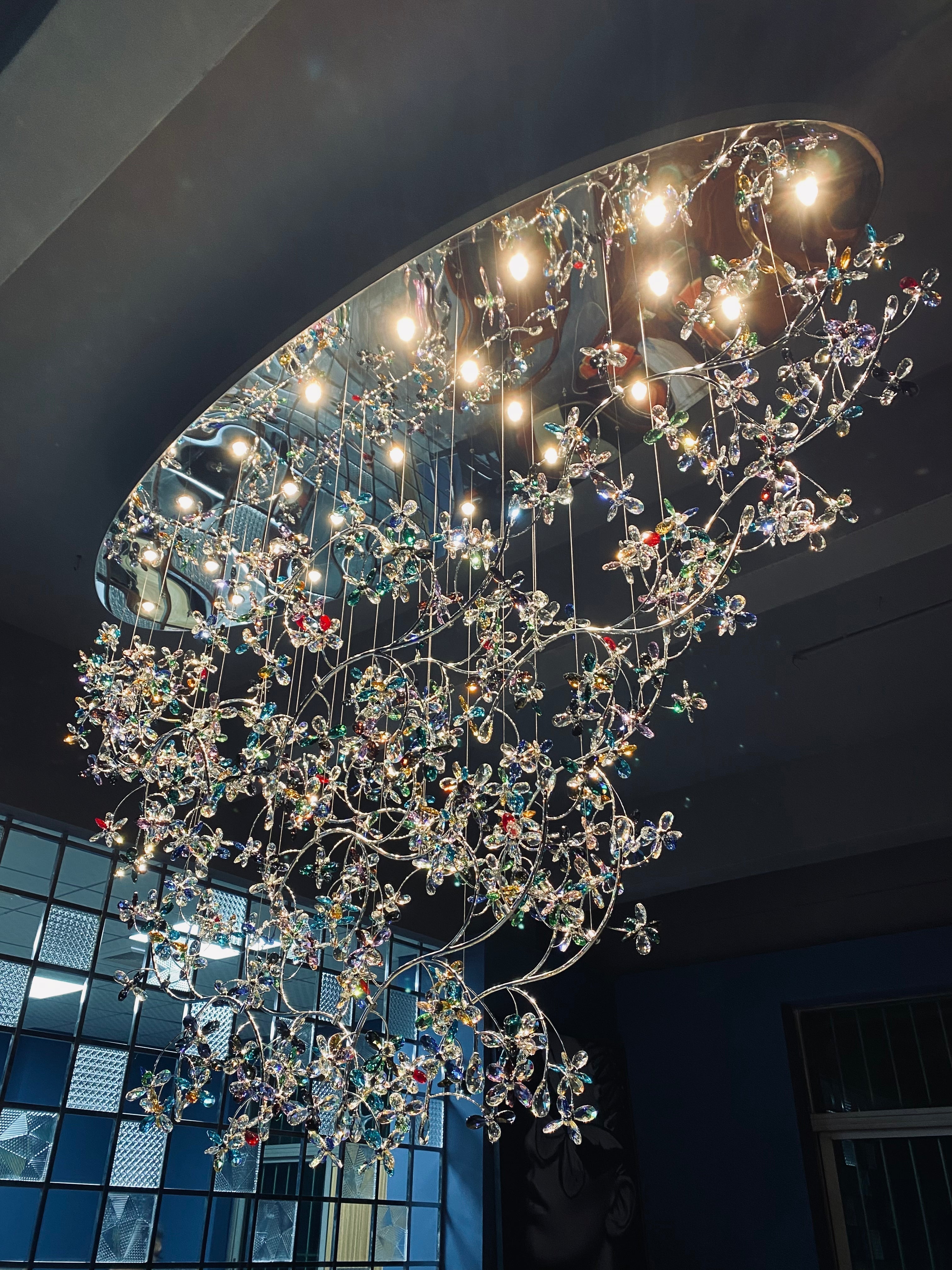 Hotel Entrance Crystal Flower Branch Chandelier Luxury Ceiling Lighting Fixture For Foyer Entryway - Cyran Lamps