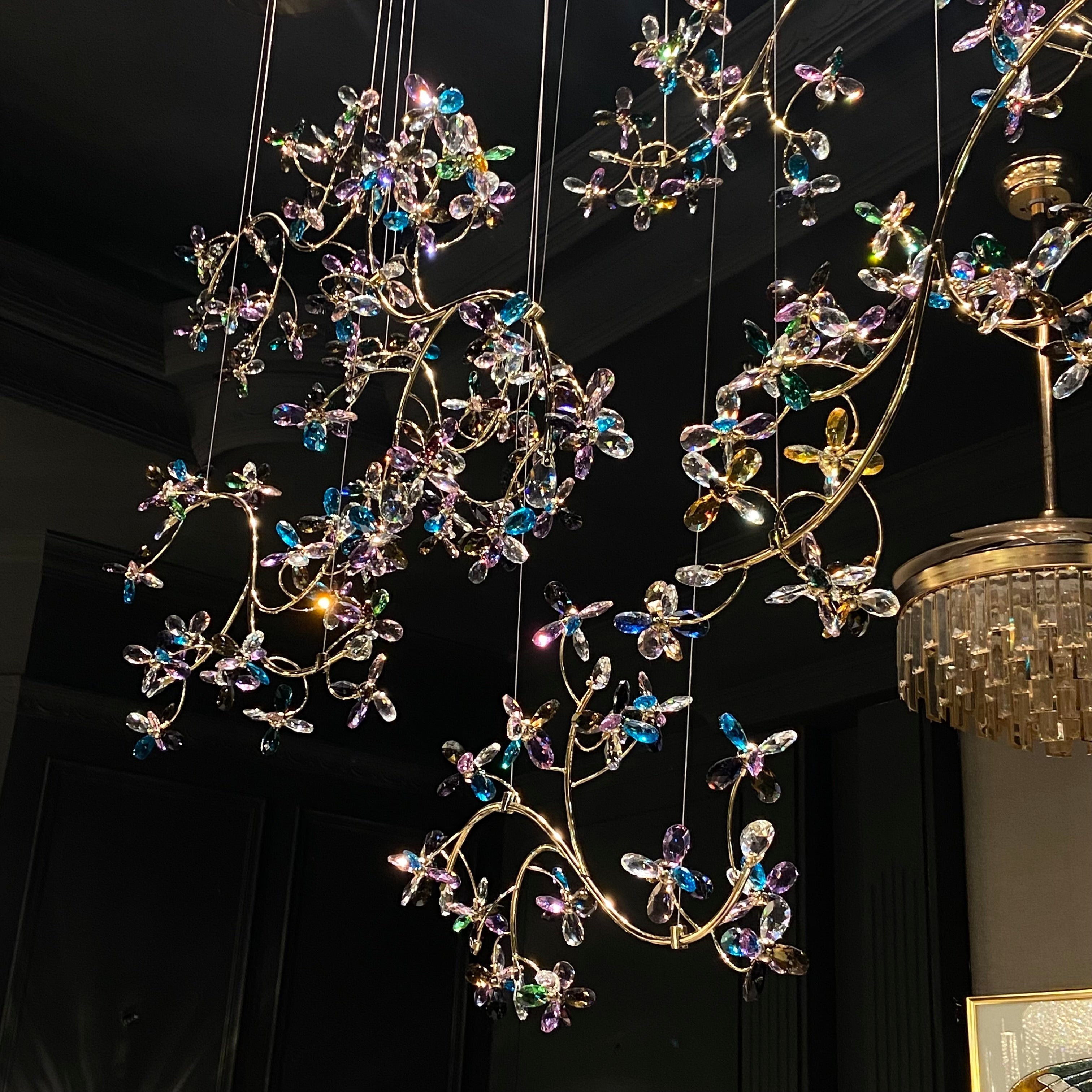 Hotel Entrance Crystal Flower Branch Chandelier Luxury Ceiling Lighting Fixture For Foyer Entryway - Cyran Lamps