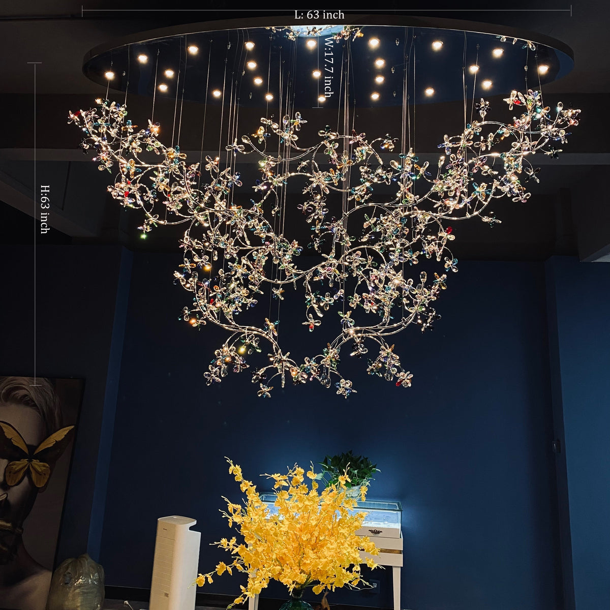 Hotel Entrance Crystal Flower Branch Chandelier Luxury Ceiling Lighting Fixture For Foyer Entryway - Cyran Lamps