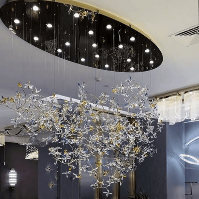 Hotel Entrance Crystal Flower Branch Chandelier Luxury Ceiling Lighting Fixture For Foyer Entryway - Cyran Lamps