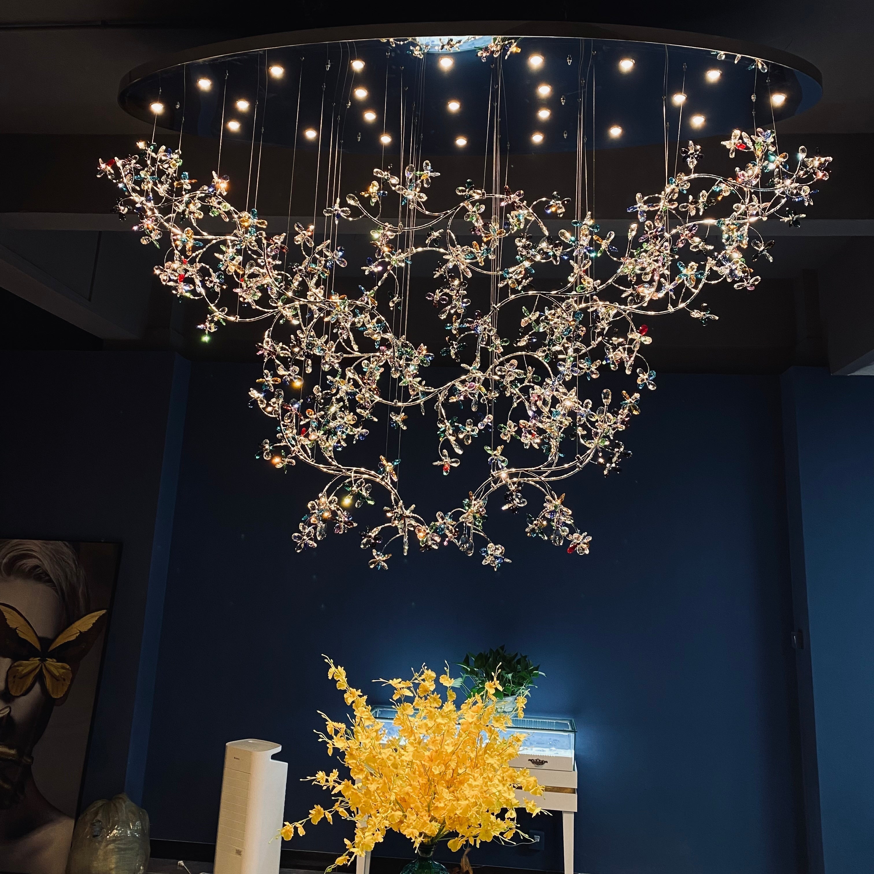 Hotel Entrance Crystal Flower Branch Chandelier Luxury Ceiling Lighting Fixture For Foyer Entryway - Cyran Lamps