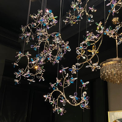 Hotel Entrance Crystal Flower Branch Chandelier Luxury Ceiling Lighting Fixture For Foyer Entryway - cyranlamps