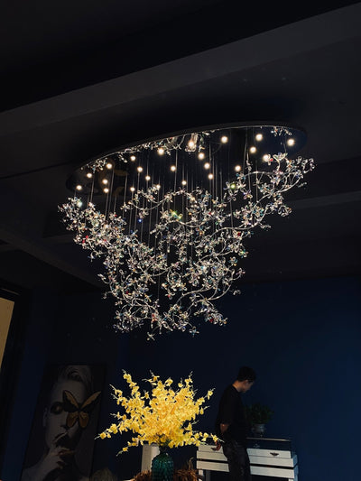 Hotel Entrance Crystal Flower Branch Chandelier Luxury Ceiling Lighting Fixture For Foyer Entryway - cyranlamps