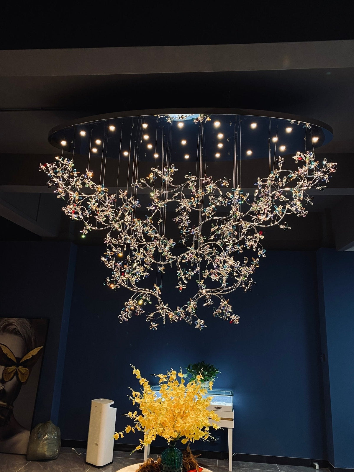 Hotel Entrance Crystal Flower Branch Chandelier Luxury Ceiling Lighting Fixture For Foyer Entryway - cyranlamps