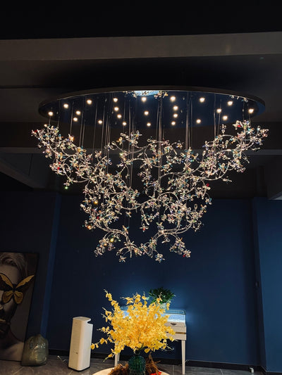 Hotel Entrance Crystal Flower Branch Chandelier Luxury Ceiling Lighting Fixture For Foyer Entryway - cyranlamps