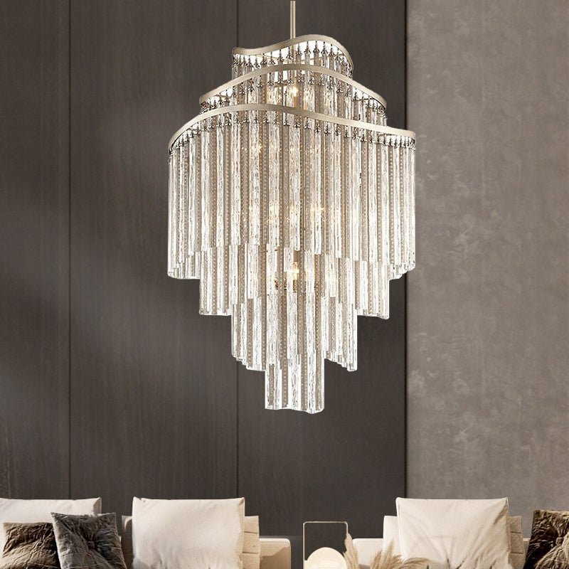 Huge Post - modern Hollow Glass Tube Tassel Chandelier for Living Room/Foyer/Villa/Stairs - cyranlamps
