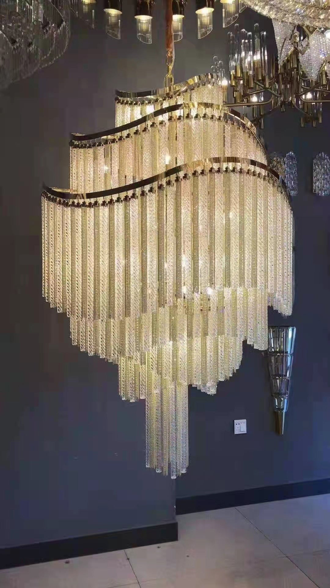 Huge Post - modern Hollow Glass Tube Tassel Chandelier for Living Room/Foyer/Villa/Stairs - cyranlamps