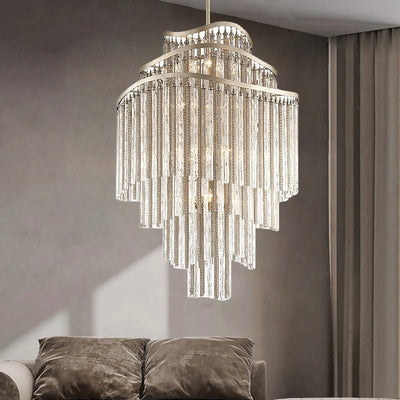 Huge Post - modern Hollow Glass Tube Tassel Chandelier for Living Room/Foyer/Villa/Stairs - cyranlamps