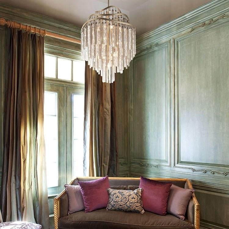 Huge Post - modern Hollow Glass Tube Tassel Chandelier for Living Room/Foyer/Villa/Stairs - cyranlamps
